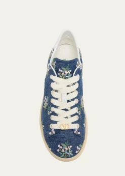 Valentino GaravaniFloral Embroidered Denim Low-Top Sneakers