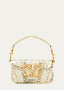 Valentino GaravaniLoco Sequin-Embroidered Moire Top-Handle Bag