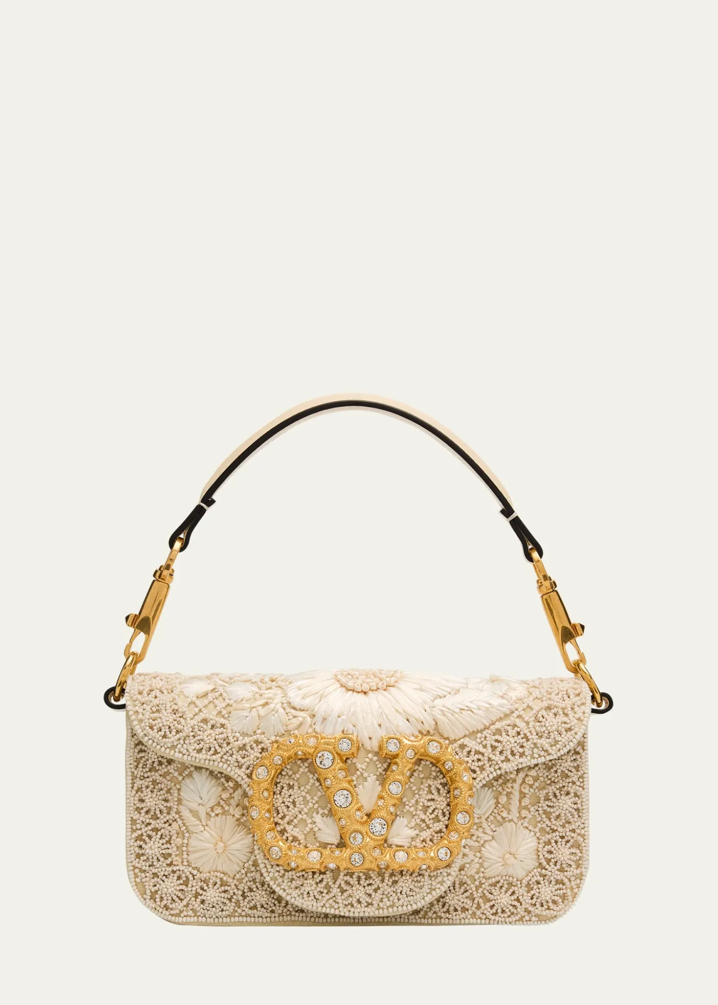 Valentino GaravaniLoco Small Beaded Embroidered Moire Top-Handle Bag