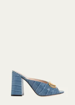 Valentino Garavani95mm VLogo Croc-Embossed Leather Mules