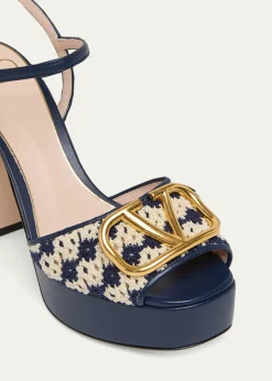 Valentino Garavani115mm VLogo Crochet and Leather Platform Sandals