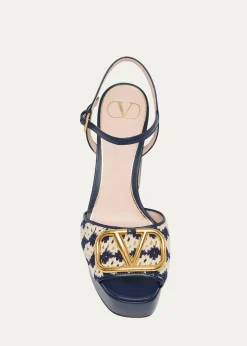 Valentino Garavani115mm VLogo Crochet and Leather Platform Sandals