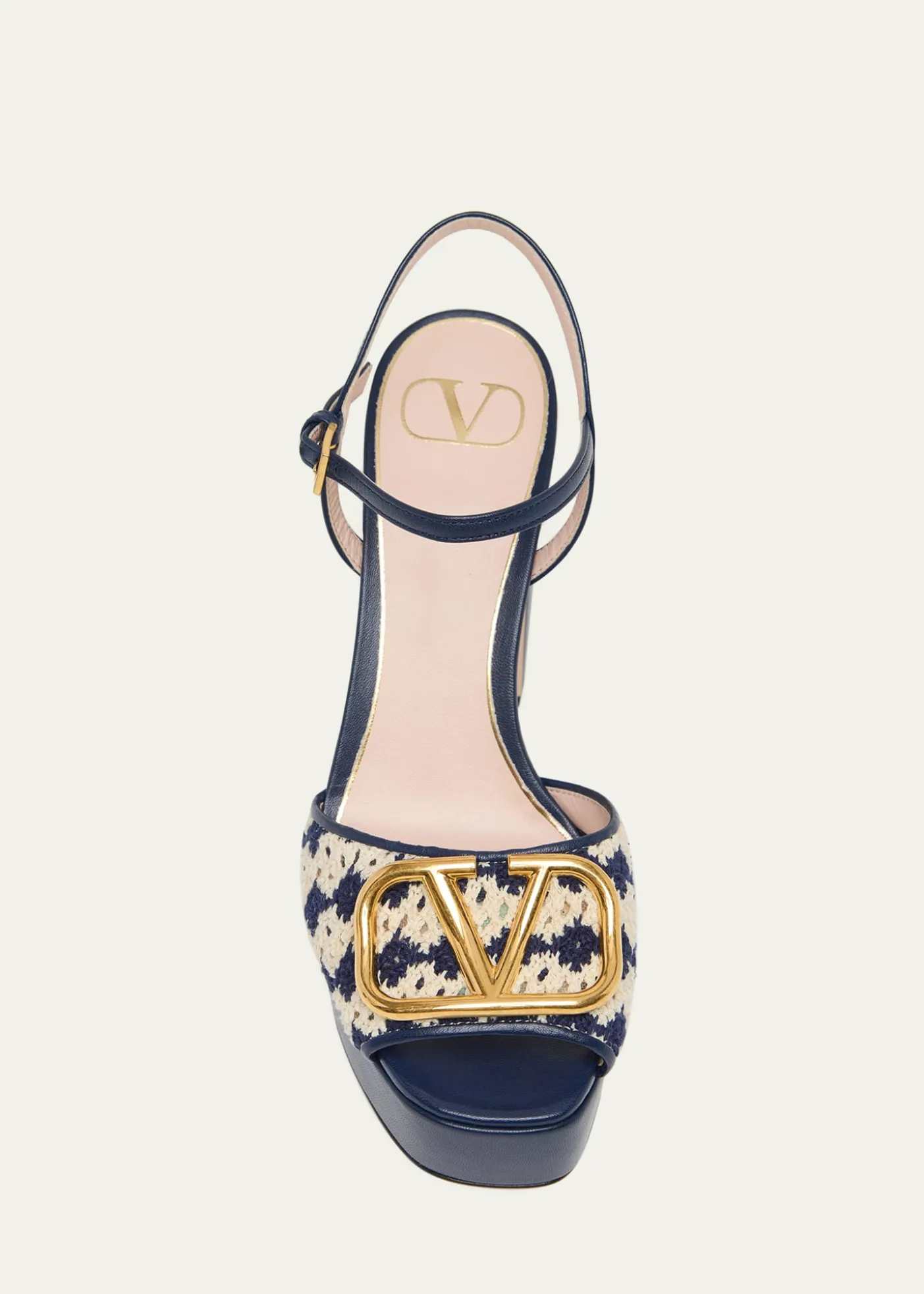 Valentino Garavani115mm VLogo Crochet and Leather Platform Sandals