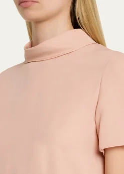 Valentino GaravaniMock-Neck Short-Sleeve Silk Top