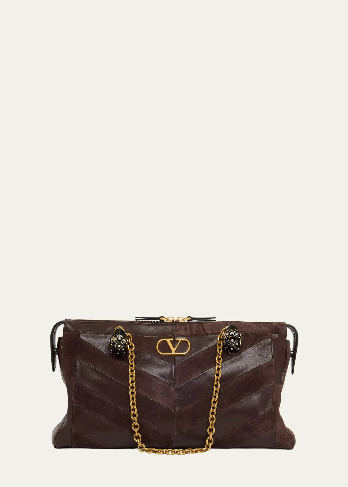 Valentino GaravaniPanthea Medium Chevron Leather & Suede Shoulder Bag