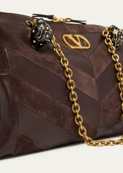 Valentino GaravaniPanthea Medium Chevron Leather & Suede Shoulder Bag