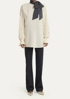 Valentino GaravaniPolkda-Dot Silk Crepe De Chine Neck Scarf Top