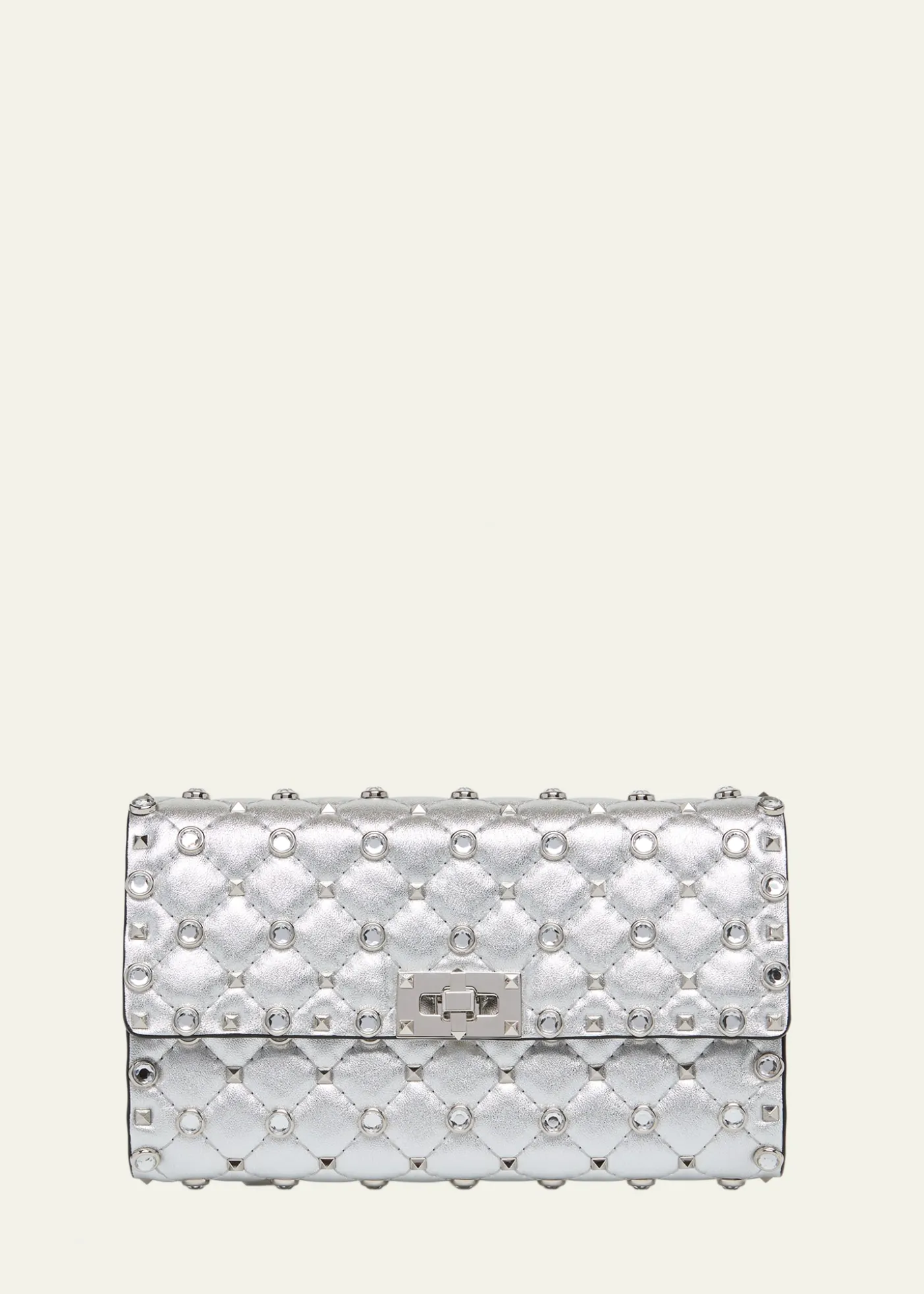 Valentino GaravaniQuilted Metallic Leather Rockstud & Rhinestone Shoulder Bag