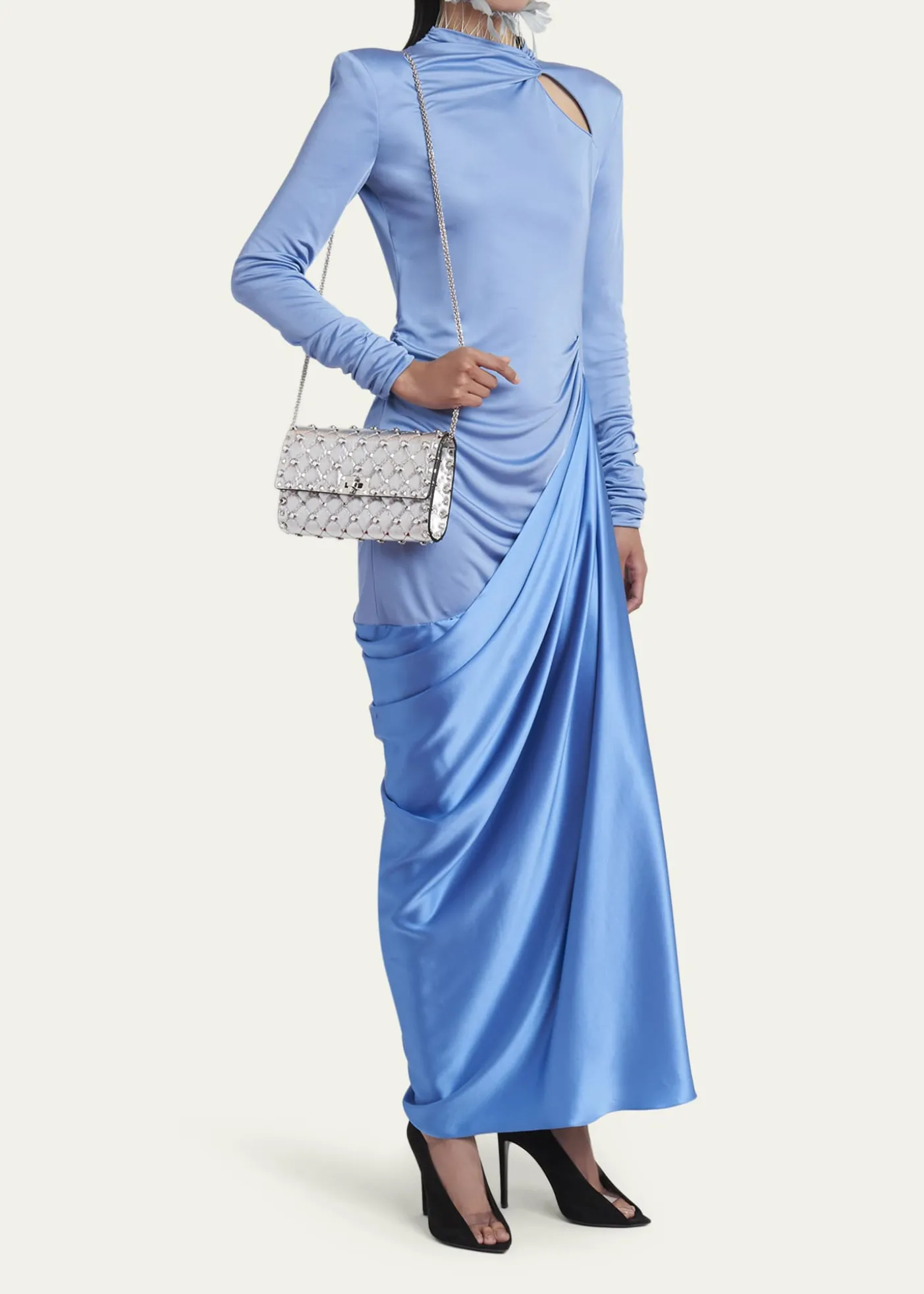 Valentino GaravaniQuilted Metallic Leather Rockstud & Rhinestone Shoulder Bag