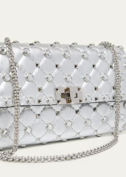 Valentino GaravaniQuilted Metallic Leather Rockstud & Rhinestone Shoulder Bag