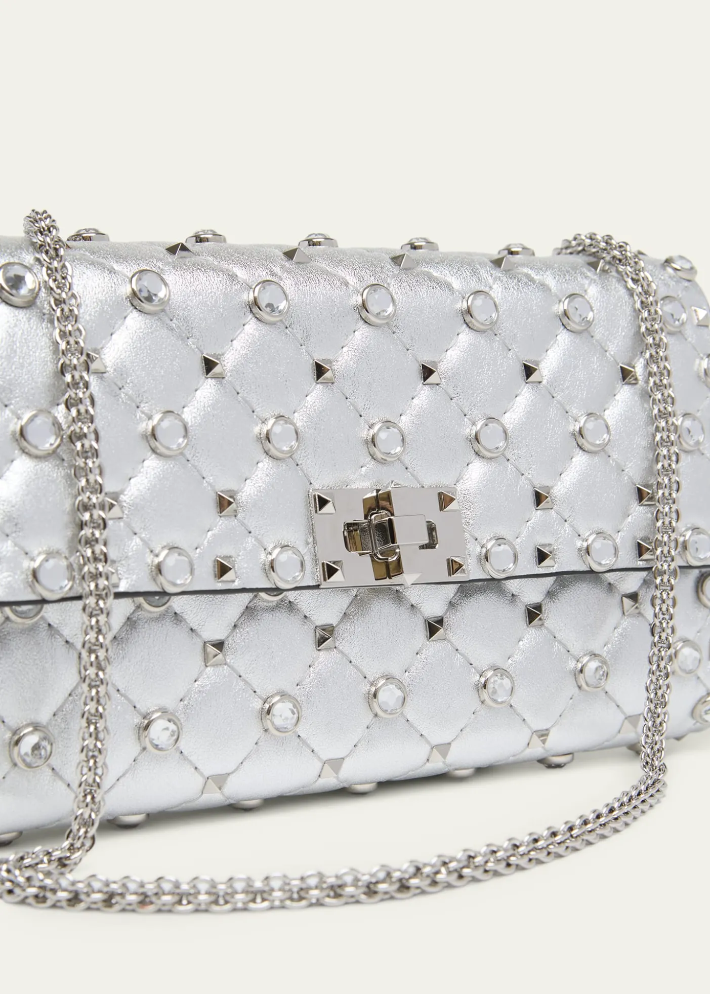 Valentino GaravaniQuilted Metallic Leather Rockstud & Rhinestone Shoulder Bag